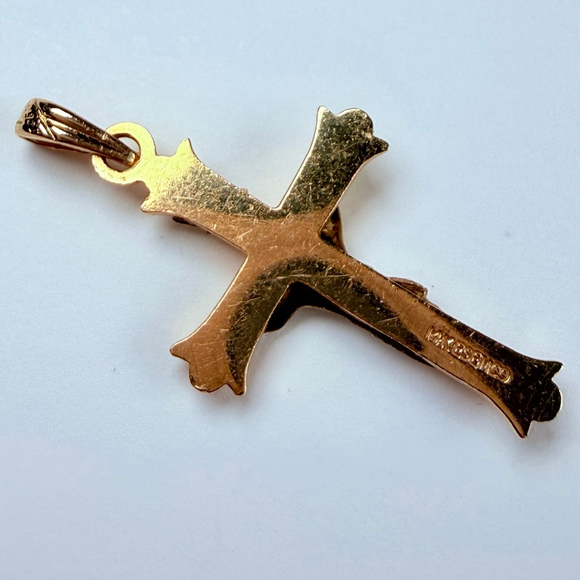 14K Solid 2 Tone Gold Crucifix Jesus Religious Cross ESEMCO VTG Pendant Necklace - Picture 4 of 6